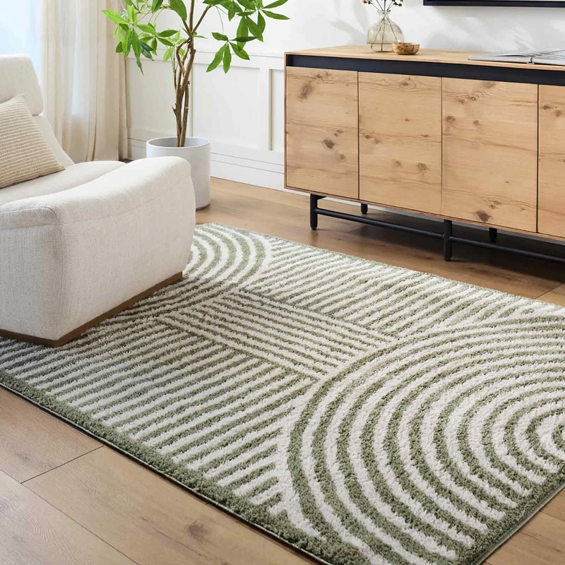 Livabliss Kakuma Shaggy Rug - Modern Berber Rugs Living Room, Large 120x170 cm, Soft Shaggy Rugs for Bedroom - Neutral Boho Fluffy Rug, Easy Care Plush Thick Pile - Light Beige, Grass Green