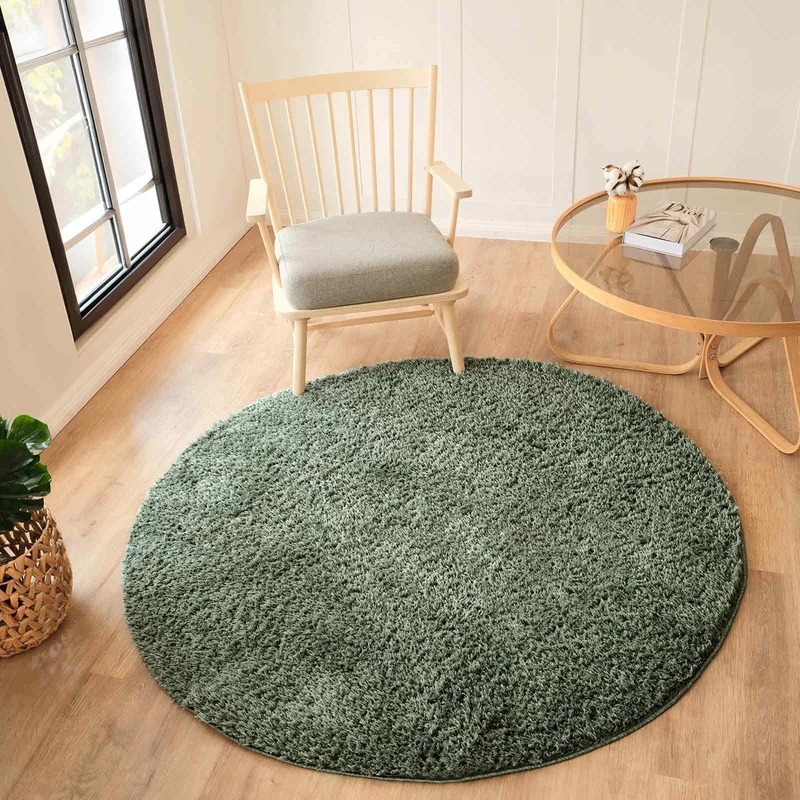 Livabliss Shaggy - Modern Berber Living Room, Large 160 cm, Soft Shaggy for Bedroom - Neutral Boho Fluffy, Easy Care Plush Thick Pile - Medium Green
