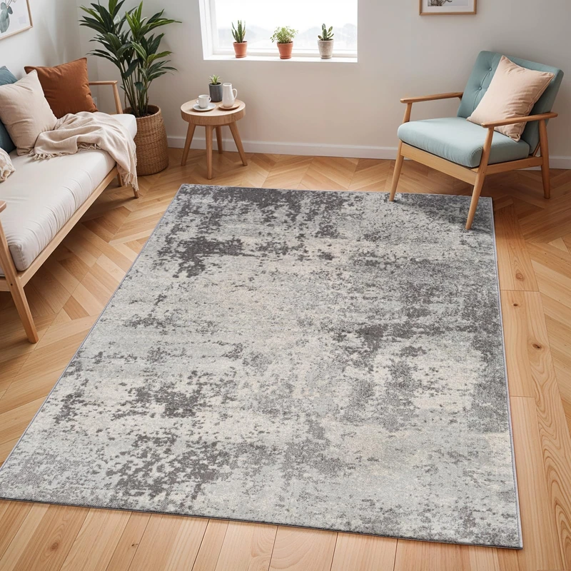 Livabliss Barika Abstract Rug - Area Rugs Living Room 140x200 cm, Dining Room, Lounge, Kitchen, Bedroom - Modern Marble Large Rug, Soft Luxurious Easy Care Medium Pile, Charcoal, Grey, Off-White