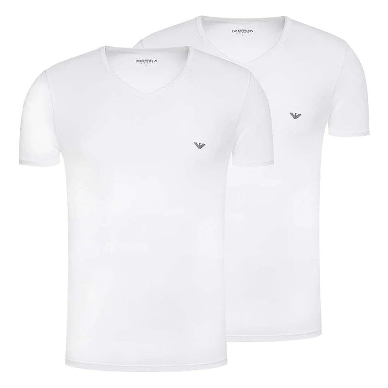 EMPORIO ARMANI Man's Core Logoband 2-Pack V Neck T-Shirt, White, S, Regular