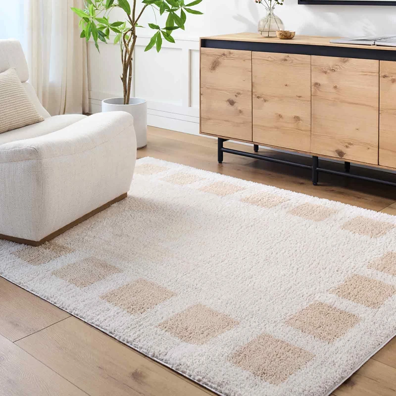 Livabliss Arusha Shaggy Rug - Modern Berber Rugs Living Room, Large 120x170 cm, Soft Shaggy Rugs for Bedroom - Neutral Boho Fluffy Rug, Easy Care Plush Thick Pile - Light Beige, Beige