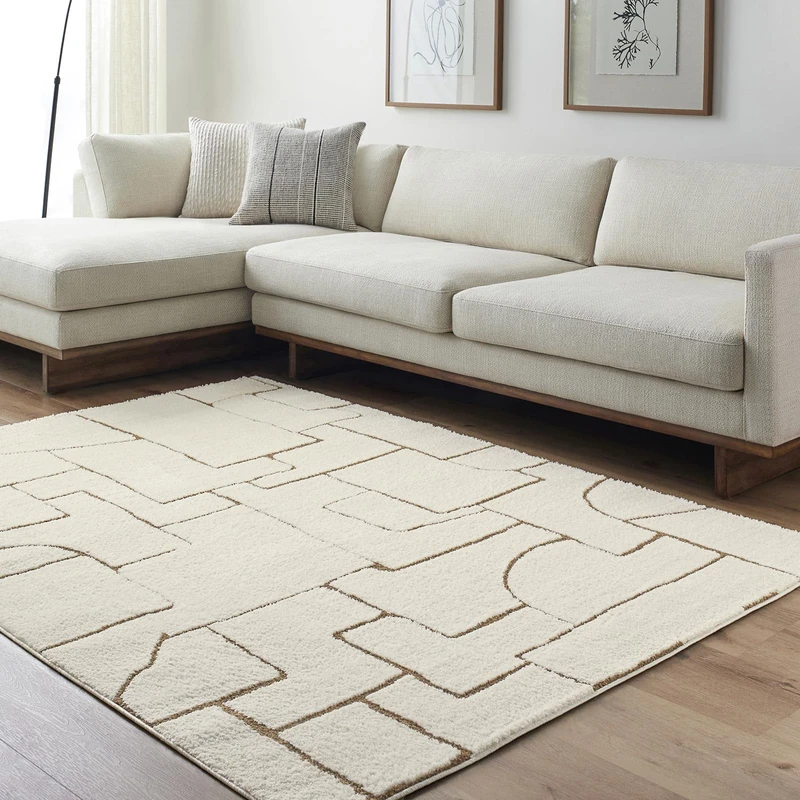 Livabliss Trogir Abstract Rug - Area Rugs Living Room 120x170 cm, Dining Room, Lounge, Kitchen, Bedroom - Modern Marble Large Rug, Soft Luxurious Easy Care Medium Pile, Ivory and Brown