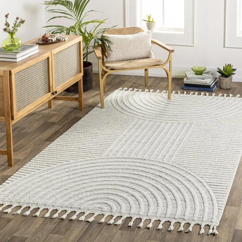 Livabliss Saida Geometric Rug - Scandi Area Rugs Living Room 140x200 cm, Dining, Kitchen - Neutral, Abstract Patterned Rugs, Boho Style, Easy Care Pile - Large Rug, Light Grey and Cream