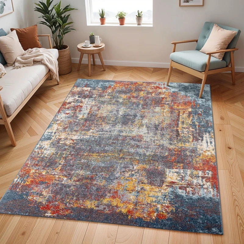 Livabliss Miami Abstract Rug - Area Rugs Living Room 140x200 cm, Dining Room, Lounge, Kitchen, Bedroom - Modern Marble Large Rug, Soft Luxurious Easy Care Medium Pile, Dark Blue, Rust and Grey