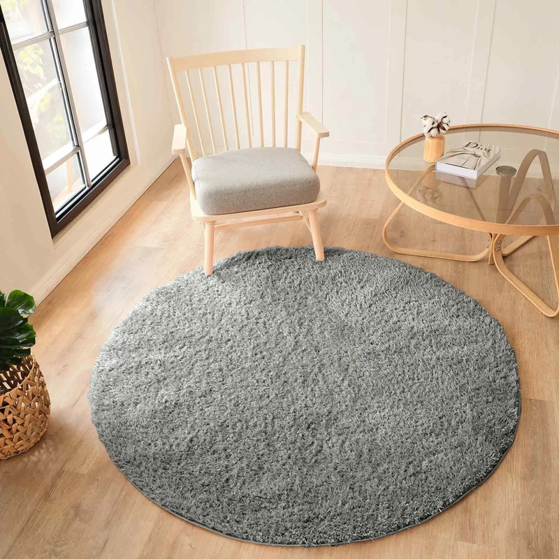 Livabliss Soso Shaggy Berber Carpet 120 cm Round, Living Room & Bedroom, Soft Plush Thick Pile, Neutral Boho Fluffy Style, Easy Care, Medium Grey