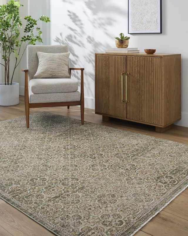 Livabliss x Galey Alix Vintage Rug - Area Rugs for Living Room 120x170 cm, Bedroom - Scandi Neutral Rugs, Traditional Patterned Boho Style, Natural Easy Care Pile - Large Rug, Olive, Mustard, Brown