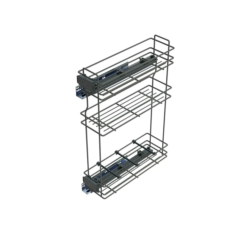 Emuca - Pull out bottle rack with soft closing, left side, 3 trays, height 800mm (31,4"), module 200mm (7,8"), Steel, Anthracite Grey