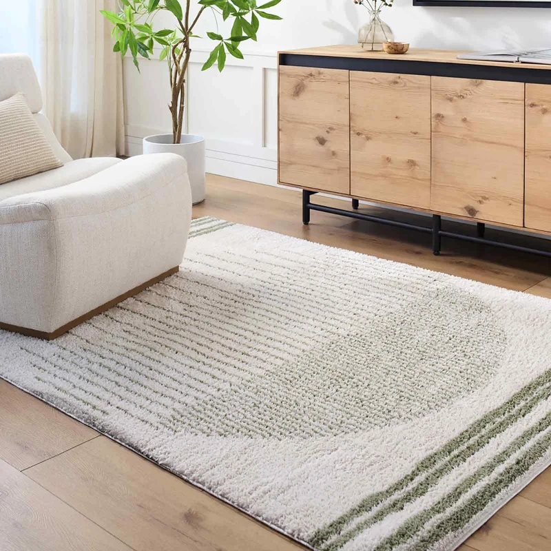Livabliss Nakuru Shaggy Rug - Modern Berber Rugs Living Room, Large 120x170 cm, Soft Shaggy Rugs for Bedroom - Neutral Boho Fluffy Rug, Easy Care Plush Thick Pile - Light Beige, Grass Green