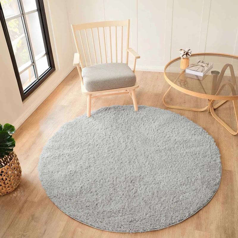 Livabliss Soso Shaggy Round Carpet 120 cm – Modern Berber Style for Bedroom & Living Room, Soft Plush Thick Pile, Neutral Boho Design, Easy Care, Light Grey