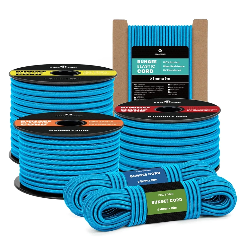 Kamu Synber Bungee Cord 4mm x 30m Elastic Shock Cord Bungee Rope for Tarpaulin, Kayak, Tie Down, Camping | Blue
