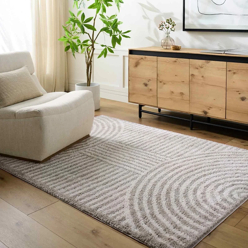 Livabliss Kakuma Shaggy Rug - Modern Berber Rugs Living Room, Large 120x170 cm, Soft Shaggy Rugs for Bedroom - Neutral Boho Fluffy Rug, Easy Care Plush Thick Pile - Light Beige, Medium Grey