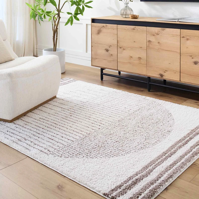 Livabliss Nakuru Shaggy Rug - Modern Berber Rugs Living Room, Large 120x170 cm, Soft Shaggy Rugs for Bedroom - Neutral Boho Fluffy Rug, Easy Care Plush Thick Pile - Light Beige, Dark Brown