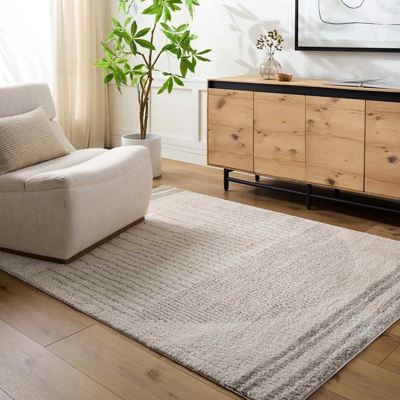 Livabliss Nakuru Shaggy Rug - Modern Berber Rugs Living Room, Large 140x200 cm, Soft Shaggy Rugs for Bedroom - Neutral Boho Fluffy Rug, Easy Care Plush Thick Pile - Light Beige, Medium Grey