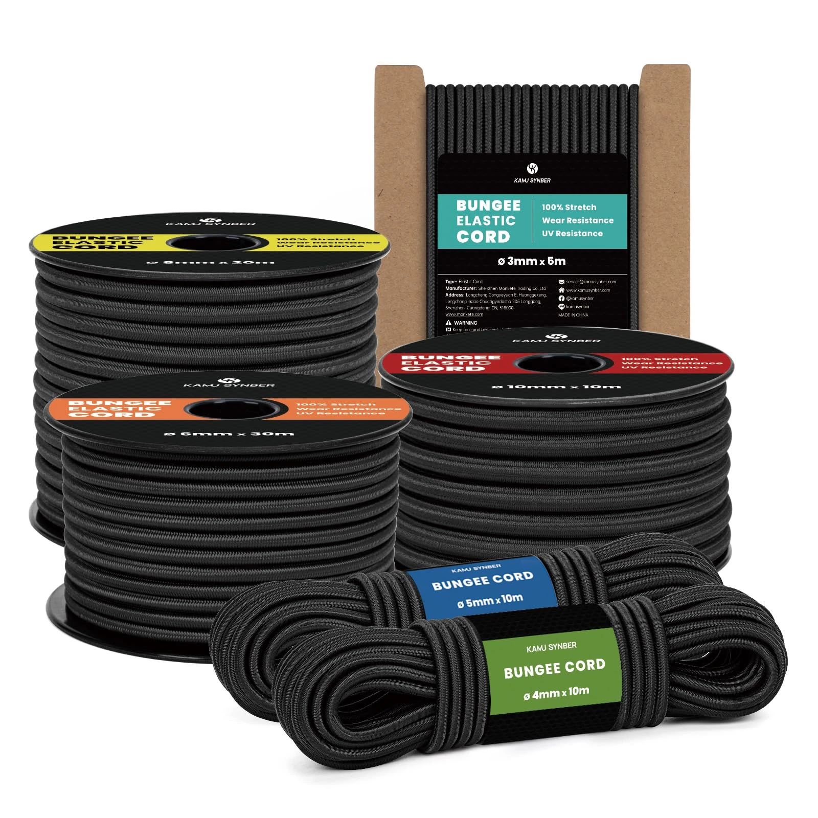 Kamu Synber Bungee Cord 4mm x 10m Elastic Shock Cord Bungee Rope for Tarpaulin, Kayak, Tie Down, Camping | Black