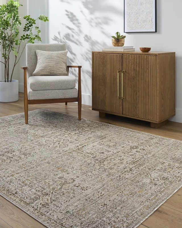 Livabliss x Galey Alix Vintage Rug - Area Rugs for Living Room 120x170 cm, Bedroom - Scandi Neutral Rugs, Traditional Patterned Boho Style, Natural Easy Care Pile - Large Rug, Taupe, Brown, Mustard