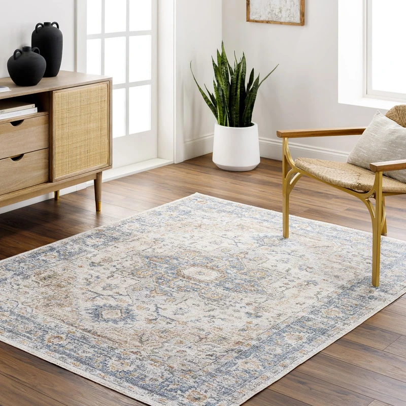 Livabliss Sig Machine Washable - Vintage Areas Living Room, Large 140x200 cm - Traditional Boho Style, Dining Room, Kitchen, Outdoor, Hallway - Brown, Grey and Blue
