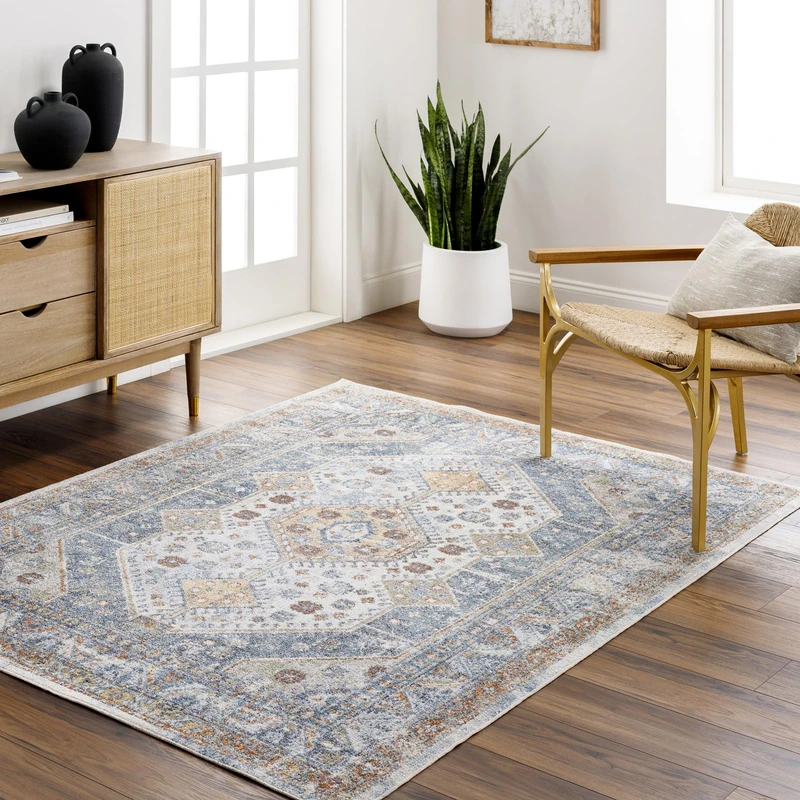 Livabliss Alka Enefis Machine Washable Vintage Design – Living Room 120x170 cm, Dining Kitchen Outdoor Hallway Use, Traditional Boho Style, Blue Brown Beige