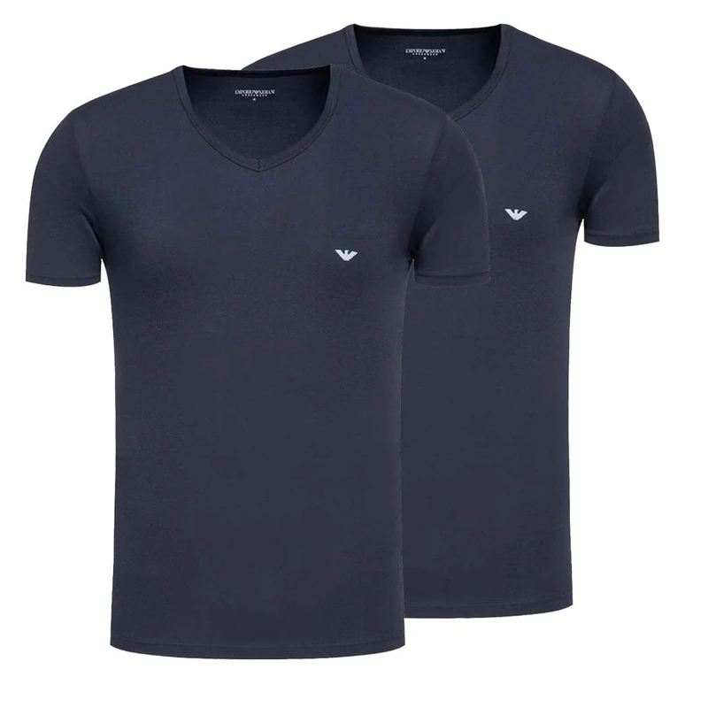 Emporio Armani Man's Core Logoband 2-Pack V Neck T-Shirt, Blue, XL, Regular