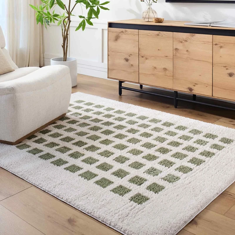 Livabliss Kisumu Shaggy Rug - Modern Berber Rugs Living Room, Large 140x200 cm, Soft Shaggy Rugs for Bedroom - Neutral Boho Fluffy Rug, Easy Care Plush Thick Pile - Light Beige, Grass Green