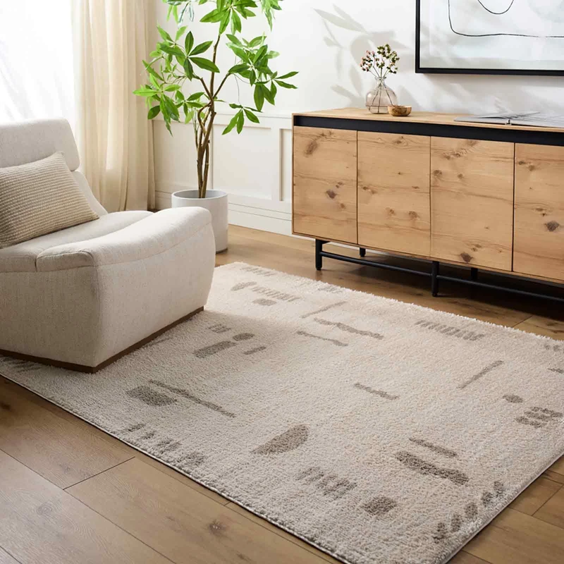 Livabliss Crampel Shaggy Rug - Modern Berber Rugs Living Room, Large 120x170 cm, Soft Shaggy Rugs for Bedroom - Neutral Boho Fluffy Rug, Easy Care Plush Thick Pile - Light Beige, Medium Grey
