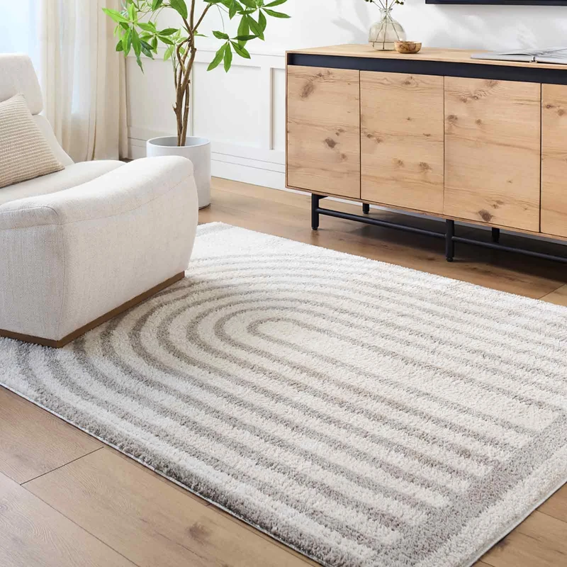 Livabliss Garissa Shaggy Rug - Modern Berber Rugs Living Room, Large 120x170 cm, Soft Shaggy Rugs for Bedroom - Neutral Boho Fluffy Rug, Easy Care Plush Thick Pile - Light Beige, Medium Grey