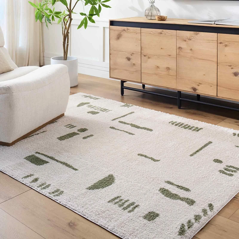 Livabliss Crampel Shaggy Rug - Modern Berber Rugs Living Room, Large 120x170 cm, Soft Shaggy Rugs for Bedroom - Neutral Boho Fluffy Rug, Easy Care Plush Thick Pile - Light Beige, Grass Green