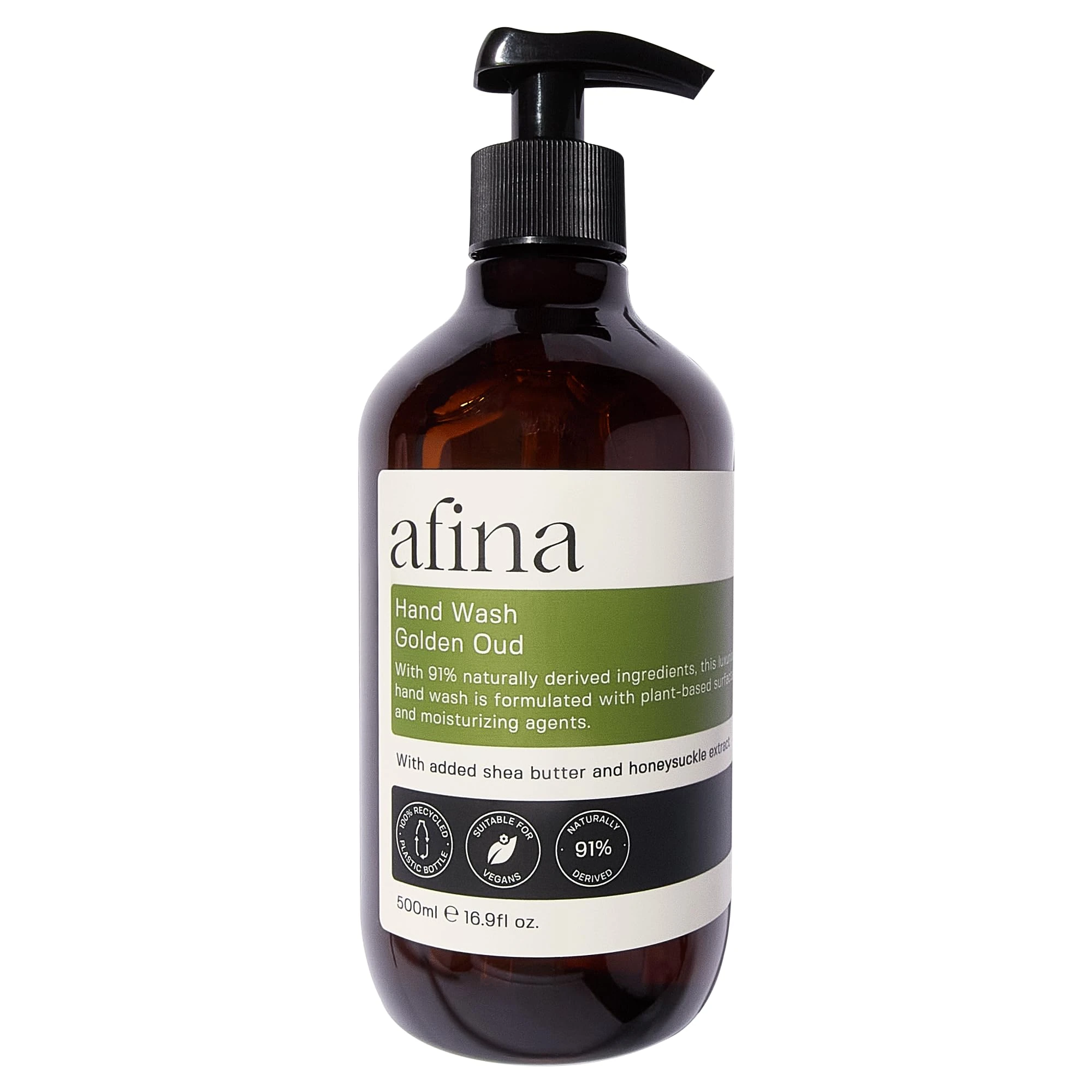 Afina Golden Oud Luxury Hand Wash - 500ml Hand Soap Bottle - Sensual Blend of Spicy, Creamy Floral Notes Backed With Warm Ambery & Woody Undertones - Vegan Friendly Handwash - UK Produced