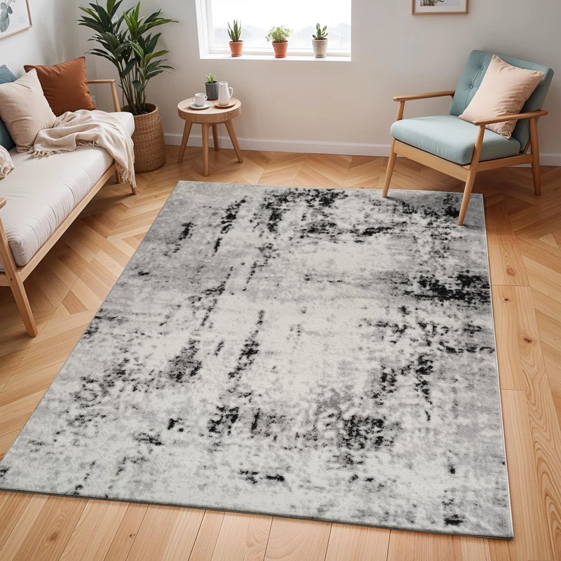 Livabliss Kyoto Abstract Rug - Area Rugs Living Room 140x200 cm, Dining Room, Lounge, Kitchen, Bedroom - Modern Marble Large Rug, Soft Luxurious Easy Care Medium Pile, Ivory, Grey and Black