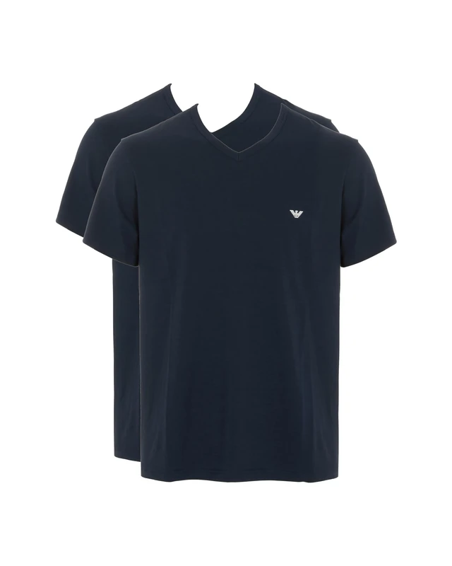 Emporio Armani Man's Core Logoband 2-Pack V Neck T-Shirt, Blue, S, Regular