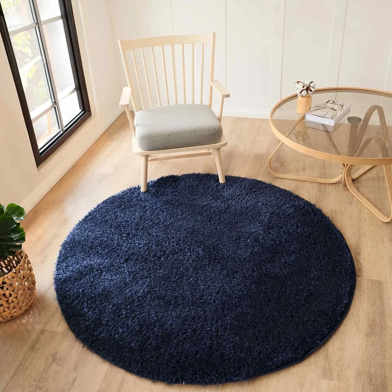 Livabliss Shaggy - Modern Berber Living Room, Large 160 cm, Soft Shaggy for Bedroom - Neutral Boho Fluffy, Easy Care Plush Thick Pile - Dark Blue