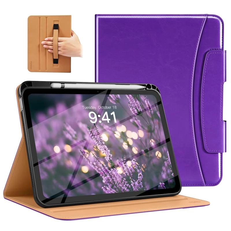MoKo for iPad (A16) 11th Generation Case 11 inch 2025, iPad 10th Generation Case 10.9" 2022 with Pencil Holder & Pocket, Premium Leather Folio Stand Cover, Multiple Viewing Angles, Purple Violet