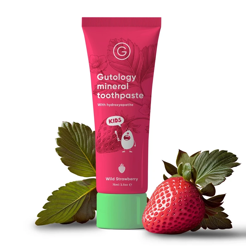 Gutology Kids Hydroxyapatite Mineral Toothpaste 75ml Fluoride Free Toothpaste Microbiome Friendly Suitable for Sensitive Teeth & Children - Wild Strawberry Flavour