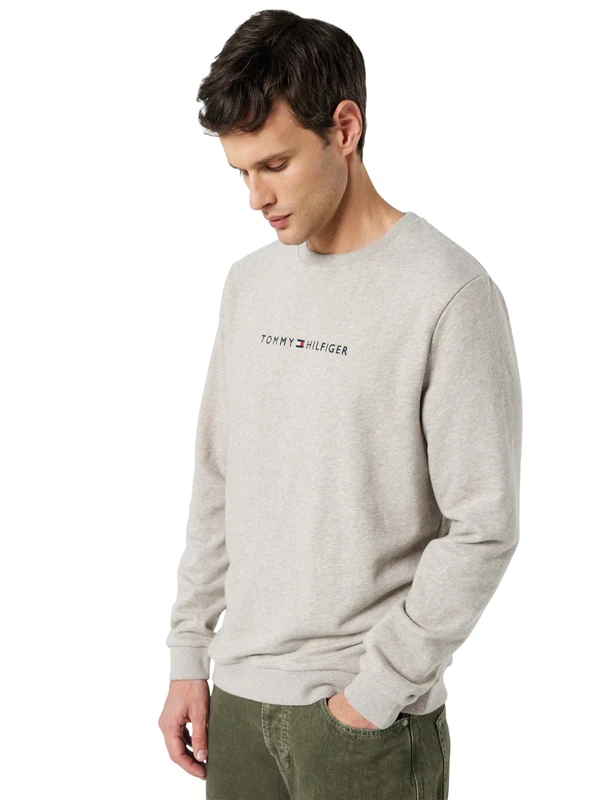 Tommy Hilfiger Men’s Round Neck Sweatshirt, Beige (Heathered Pebble), M