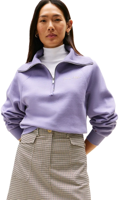 Tommy Hilfiger Women’s Classic Script Fleece Half Zip Sweatshirt, Purple (Lavender Ash), XXS