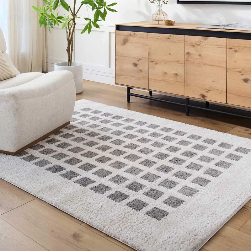 Livabliss Kisumu Shaggy Rug - Modern Berber Rugs Living Room, Large 160x213 cm, Soft Shaggy Rugs for Bedroom - Neutral Boho Fluffy Rug, Easy Care Plush Thick Pile - Light Beige, Charcoal