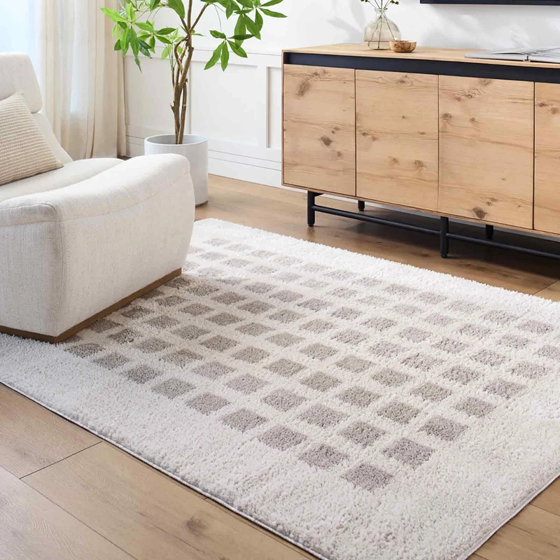 Livabliss Kisumu Shaggy Rug - Modern Berber Rugs Living Room, Large 120x170 cm, Soft Shaggy Rugs for Bedroom - Neutral Boho Fluffy Rug, Easy Care Plush Thick Pile - Light Beige, Medium Grey