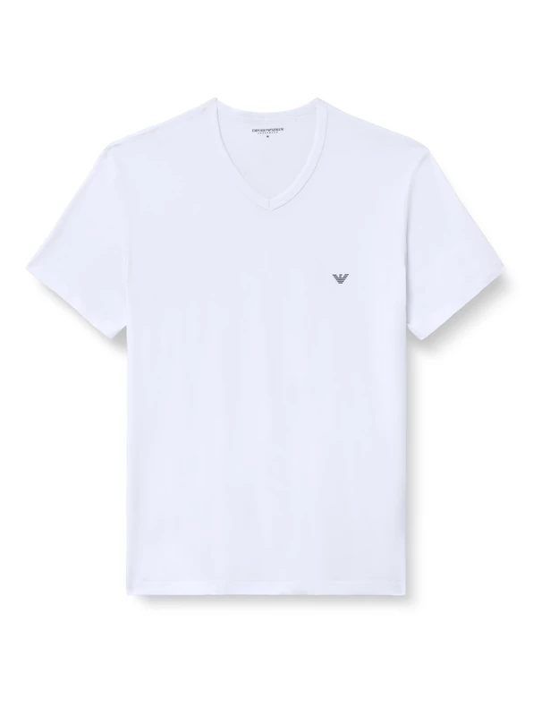 Emporio Armani Man's Core Logoband 2-Pack V Neck T-Shirt, White, M, Regular