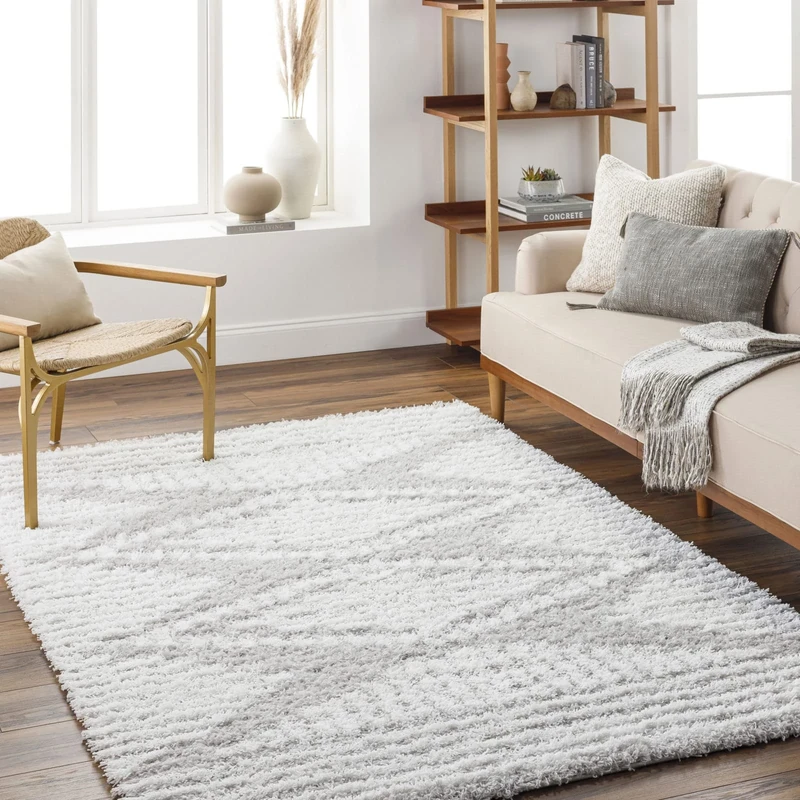 Livabliss Tuzla Shaggy Rug - Modern Berber Rugs Living Room, Large 130x170 cm, Soft Shaggy Rugs for Bedroom - Neutral Boho Fluffy Rug, Easy Care Plush Thick Pile - Grey and White