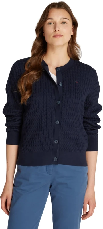 Tommy Hilfiger Women's Cable Knit Cardigan, Blue (Dark Night Navy), S