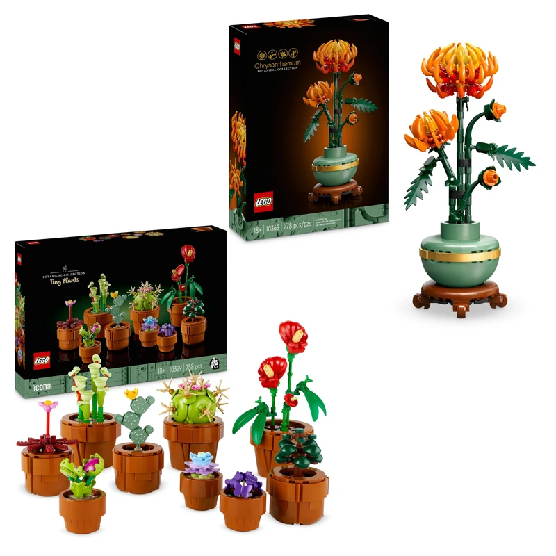 LEGO Botanical Collection Tiny Plants Icons Chrysanthemum Flower Building Set Bundle Artificial Plant Gift for Women Men Her or Him 10329 + 10368