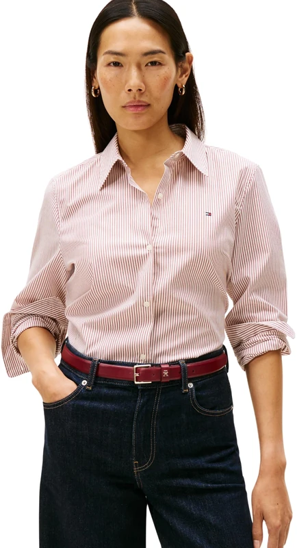 Tommy Hilfiger Women’s Regular Fit Poplin Shirt with Pointed Collar, Red (Hugh STP/Regatta Red), 10