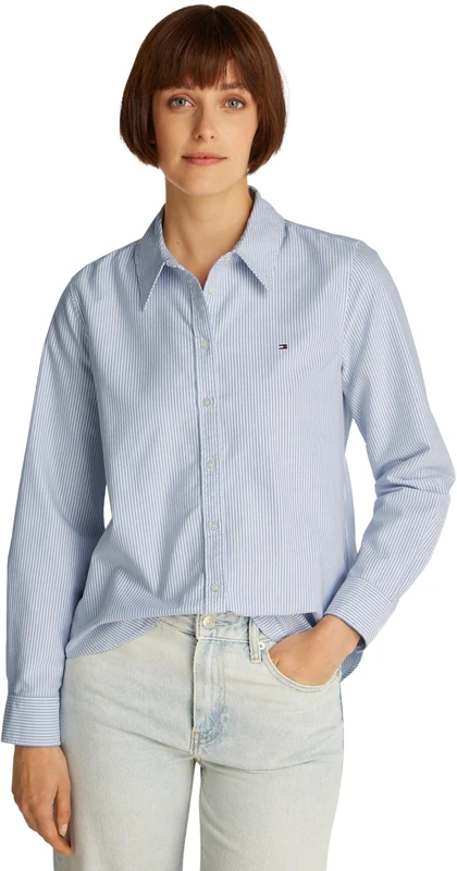 Tommy Hilfiger Women’s Relaxed Fit Oxford Shirt, Blue (Classic Ithaca STP Mid Blue), 32