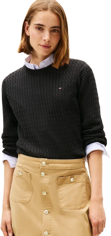 Tommy Hilfiger Women’s Fine Cable Knit Jumper, Black (Black), XXS