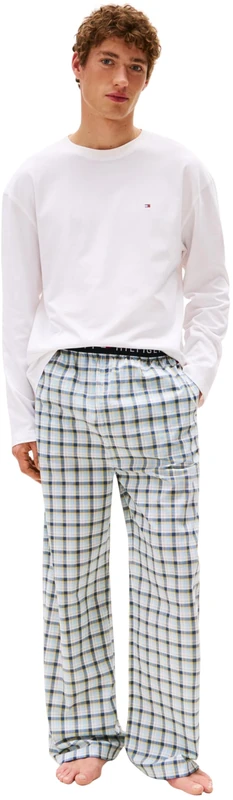 Tommy Hilfiger Men’s Woven Print Pyjama Set with Logo, Multicolor (White/Mini Tartan), L
