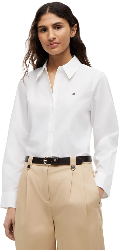 Tommy Hilfiger Women’s Regular Fit Poplin Shirt with Pointed Collar, White (Th Optic White), 32