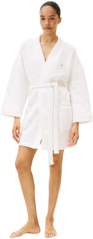 Tommy Hilfiger Women's Gift Quilted Short Bathrobe, Off-White (Ivory), L