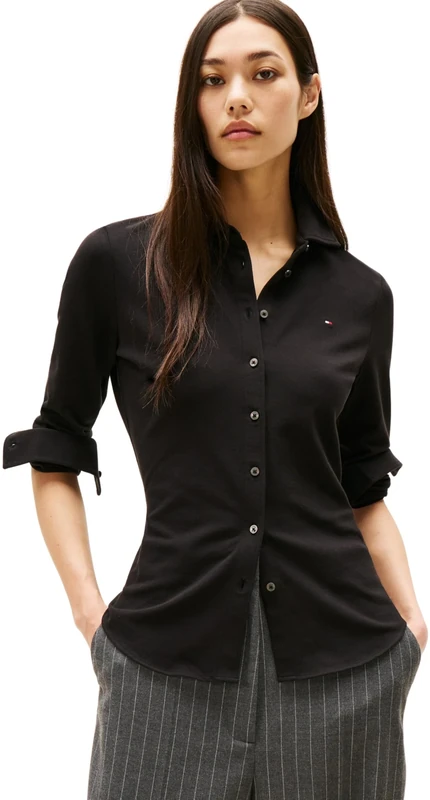 Tommy Hilfiger Women’s 1985 Slim Shirt with Pointed Collar, Black (Black), 3XL