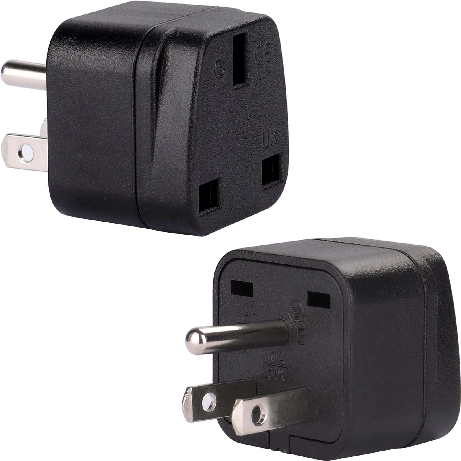 Wirafix UK to US Plug Adaptor, 2 Pack Thailand Travel Adapter, Brushed Surface USA Travel Adaptor, Travel Adapter from UK To USA,Thailand, Mexico, Canada, Colombia, Black (Type B)