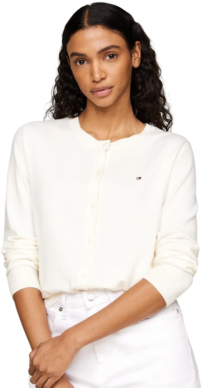Tommy Hilfiger Women's Elegant Jersey Stitch Cardigan, Off-White (Ivory Petal), XS