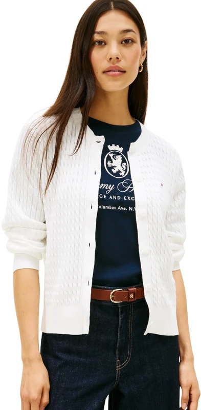 Tommy Hilfiger Women's Cable Knit Cardigan, White (Ecru), 3XL